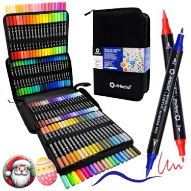 Imagem de Artecho Marcadores de tinta acrílica, 120 cores com saco, canetas de tinta acrílica com ponta de pincel e ponta fina para pedra, pintura rupestre, papel, abóbora, madeira, ovo, tela, cerâmica, tecido