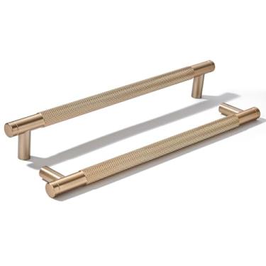 Imagem de khtumeware Pacote com 10 puxadores de alumínio de 8 polegadas (203 mm) puxadores de armário de bronze champanhe serrilhado puxadores de gaveta puxadores de cozinha para armários puxadores de armário