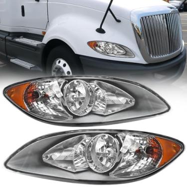 Imagem de aostirmotor Conjunto de faróis adequado para 2008-2016 International ProStar, alojamento cromado par de faróis de halogênio (lado do motorista e passageiro)