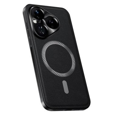 Imagem de LTLMYDAM Capa magnética para Huawei Pura 80 Ultra/80 Pro/80Pro+/80, capa vintage com proteção contra choque para câmera de couro de carregamento sem fio, capa fina, preta, 80 Pro+