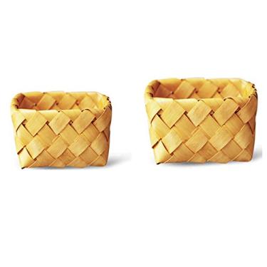 Imagem de Cesta de armazenamento de frutas tecida feita à mão com lascas de madeira, cesta de pão, decoração de mesa de centro moderna criativa para sala de estar em casa - conjunto de 2 tigelas de frutas