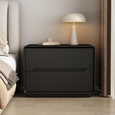 Imagem de Modern Wood Bedside Table, Double-drawer Storage Design, Floor-standing Cabinet Legs, Silent Drawer Slides, and Rounded Corners, Suitable for Bedrooms(Black,40 * 40 * 50cm/16 * 16 * 20in)