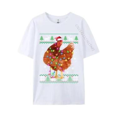 Imagem de Camiseta Casual De Algodão Natural Com Luzes De Natal E Chapéu De Papa