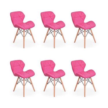 Imagem de Kit 06 Cadeiras Charles Eames Eiffel Slim Wood Estofada - Rosa - Magaz