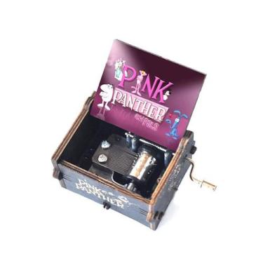 Imagem de Caixa de música Pink Panthers com manivela de madeira 6,4 x 5,2 x 4,2 
