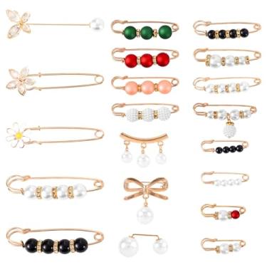 Imagem de 20un Conjunto de Broches Pérola, Prendedores Metal Redondos para Lenços Camisetas Vestidos Suéteres Xales Alfinetes Segurança Botões e Fivelas para Acessórios Decorativos Roupas Femininas