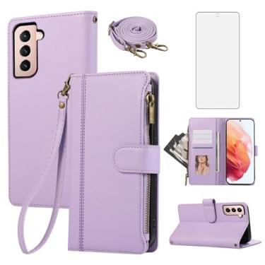 Imagem de Asuwish Capa de telefone para Samsung Galaxy S21 FE 5G Carteira com zíper Capa de celular com protetor de tela de vidro temperado Alça porta-cartões de couro S 21 EF S21FE5G UW S21FE 21S G5 6,4