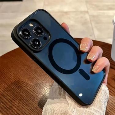 Imagem de Capa transparente fina para iPhone 16 15 14 13 12 11 Pro Max com carregamento sem fio magnético, preta, para iPhone 11
