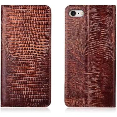 Imagem de ANZOAT Capa de concha padrão lagarto, para Apple iPhone SE 2Nd 4,7 polegadas capa de telefone de couro carteira com porta-cartão, fecho magnético, suporte (cor: marrom)