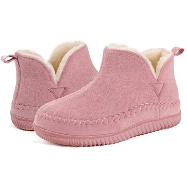 Imagem de Zizor Pantufas femininas mocassim com espuma viscoelástica aconchegante, sapatos femininos quentinhos com sola de borracha rígida para ambientes internos e externos, rosa, 38