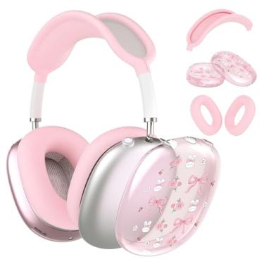 Imagem de Idocolors Capa de fone de ouvido para AirPods Max, capa de silicone rosa fofa kawaii com laço rosa, capa para fones de ouvido para Apple AirPods Max (2024/2020)