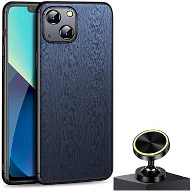 Imagem de EKESA Capa de telefone de couro sintético, para Apple iPhone 13 (2021) 6,1 polegadas capa de telefone traseira de atração magnética de carro com suporte de transporte de veículo (cor: azul)