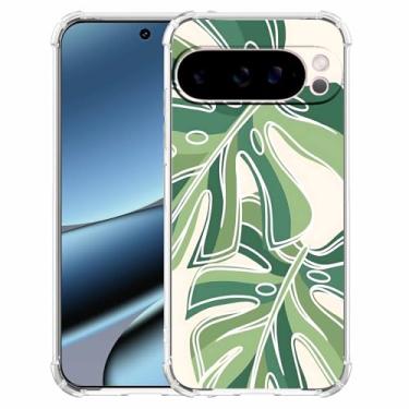 Imagem de AOSSXIN Monstera Leaves Minimalista Planta Linha Artística, Capa Amortecedora de TPU Macio Moderno para Google Pixel 10 Pro XL Transparente