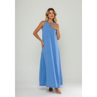 Imagem de Vestido Longo Decote Com Recorte E Amarração Azul Salvatore, M