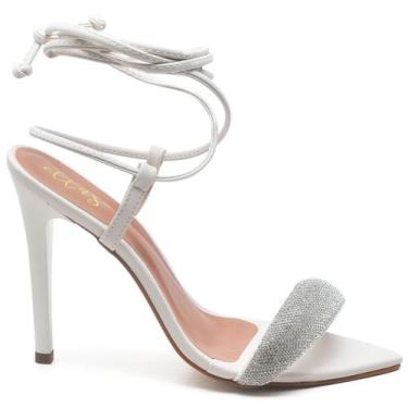 Imagem de Sandália Salto Alto Bico Folha Napa Off White Manta Strass - EllaS, 36