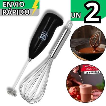 Imagem de Kit 2 Fouet Inox Batedor de Ovos e Mixer Automático Misturador de Bebi