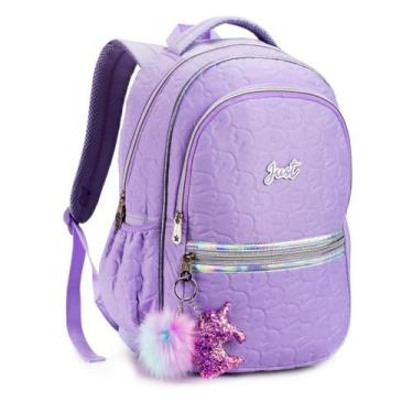 Imagem de Mochila Feminina Escolar Passeio Pompom Chaveiro Denlex, Roxo