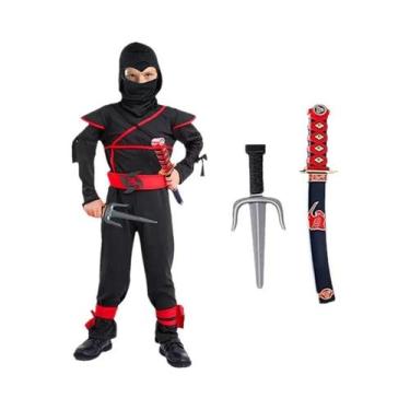 Imagem de Fantasia Deluxe De Ninja Preta Para Crianças Com Acessórios De Plástic