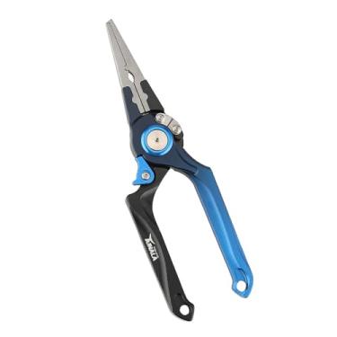 Imagem de Cuofyunl alicate de pesca com travamento automático, cortador de linha trançada, ferramenta removedora de isca de peixe com corda anti-perda (Azul)