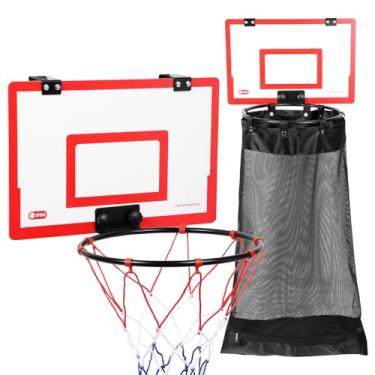 Imagem de Cesta de basquete, cesta de basquete 2 em 1 para pendurar na porta, cesto de roupas de madeira com zíper, economia de espaço sobre a porta, cesto de lavanderia sem furadeira para quarto, banheiro