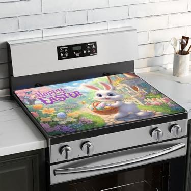 Imagem de BVBOX Capa superior de fogão de Páscoa para fogão elétrico 71 x 50 cm almofadas de cobertura superior de fogão de vidro lavável decorativo tapete protetor de fogão para bancadas de cozinha doméstica