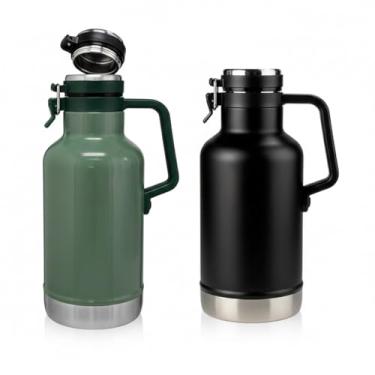 Imagem de Garrafa Térmica Estilo Growler, Aço Inox 304, 1900ml, Isolamento a Vácuo, 24h Gelado 18h Quente, com Alça Lateral, 26cm Altura (Preto)