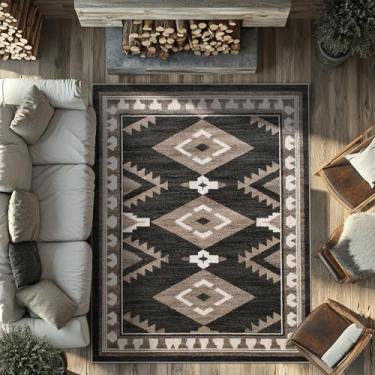 Imagem de Tijuboni Tapetes ocidentais para sala de estar antiderrapantes, tapetes de área do sudoeste para sala de jantar, cozinha, quarto, berçário, suporte de borracha lavável, 9 x 12 asteca