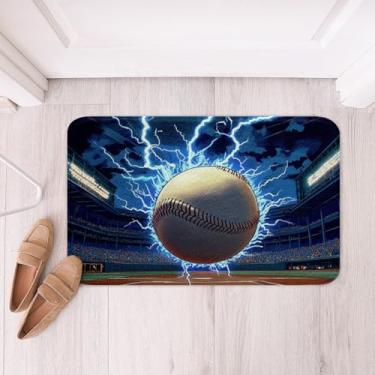 Imagem de Homewish Tapetes de banheiro de beisebol com desenho animado, tapete de banho antiderrapante, bola esportiva, jogos, banheiro, interior, tapete de decoração de banheira absorvente, moderno