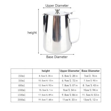 Imagem de GLOGLOW Jarra de Espuma de Copo de café de Aço Inoxidável Com Tampa para Espuma de Leite e Latte Art 350ml Ideal para Uso Doméstico e de café (1500ML)