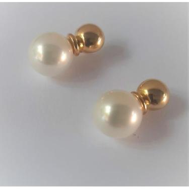 Imagem de Brinco Dourado Perola Shell Branca Semijoia Lizzy Fatin