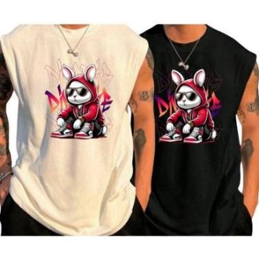 Imagem de Kit 2 Regatas Oversized CamisaCavada Masculina Streetwear 100% Algodão-Masculino