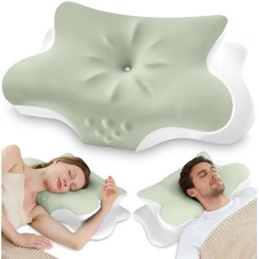 Imagem de Travesseiro de pescoço cervical para alívio da dor – Travesseiro ergonômico de espuma de memória para dorminhoco lateral, travesseiro ortopédico para suporte de pescoço com capa de resfriamento