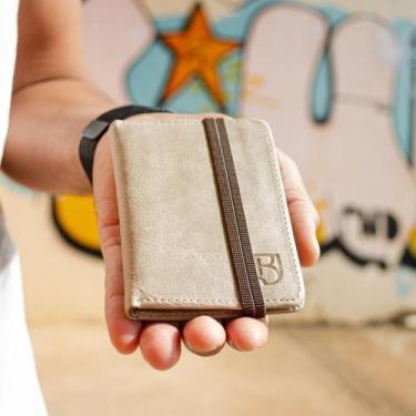 Imagem de Carteira Couro Legítimo Minimalista Elástico Tecnologia RFID - Kraus, 