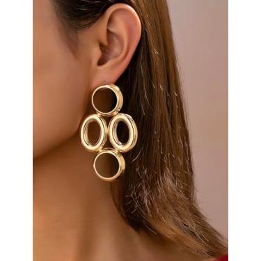 Imagem de Brincos femininos, brincos simples geométricos ovais, exagerados, adequados para uso diário e férias, dourado