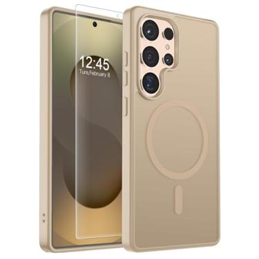 Imagem de SUPFINE Capa magnética para Samsung Galaxy S25 Ultra com protetor de tela, (compatível com MagSafe) (proteção contra quedas de grau militar), fina, translúcida, à prova de choque, rosa dourado