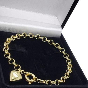 Imagem de Pulseira Elos Portugueses 6mm Com Pingente Coração Banho De Ouro 18k 3