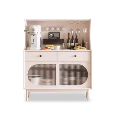 Imagem de KHUTRW3D Armário de armazenamento de madeira maciça branca de cozinha contra a parede Armário buffet moderno para sala de estar