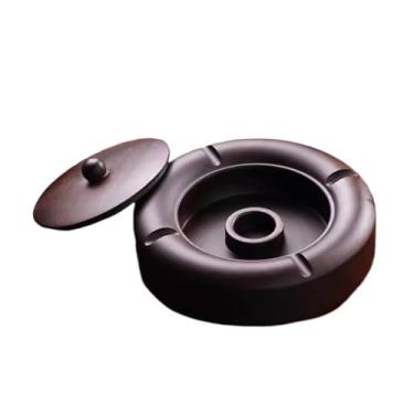 Imagem de Cinzeiro para cigarros, cinzeiro de ébano, cinzeiro de escritório doméstico com tampa, cinzeiro de madeira maciça, cinzeiro grande, para evitar que as cinzas se separem ao ar livre (médio)