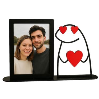 Imagem de Porta Retrato Flork Divertido para Casal, MDF Preto e Vermelho, 30x18cm, Foto 10x15cm, Decoração Romântica - Universo do MDF