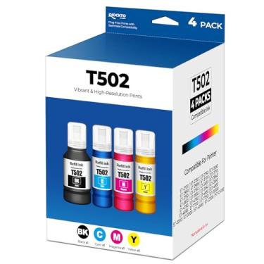Imagem de QIOCKTO 502 frascos de refil de tinta para tinta 502 para ET 2850 ET 3850 ET 4850 ET15000 ET-4760 ET-2700 2980 ET-7700 ST-2000 3000 4000 ST-C2100 41000 Impressora, 4 Pacote (1BK+1C+1M+1Y)