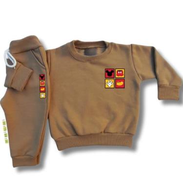 Imagem de Conjunto de Moletom Infantil Flanelado de Frio Unissex Roupa de Invern