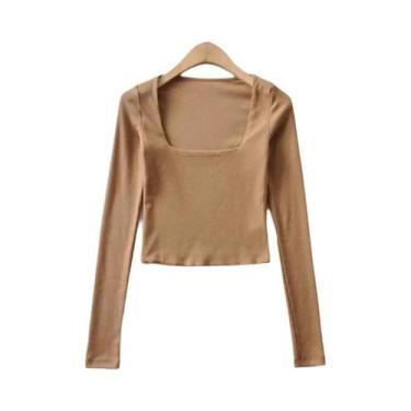 Imagem de Top feminino com nervuras e gola quadrada e manga comprida - TODOBLACK