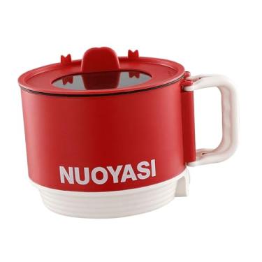 Imagem de WeiLaiKeQi Mini Panela Elétrica de 1,8L com Tampa de Vidro, Suporte para Celular e Revestimento Antiaderente para Cozinhar Macarrão, Bolinhos, Ovos, Arroz, Vermelho