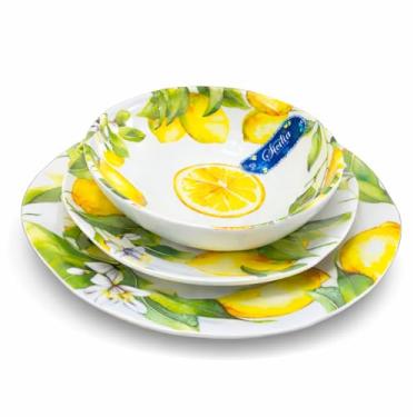 Imagem de Jogo de Pratos de MELAMINA Bellagio Linha Sicília – Mesa Posta – Prato Raso Sobremesa e Fundo Bowl – 12 ou 18 Peças – Para 4 ou 6 pessoas (12 Peças - 4 Pessoas)