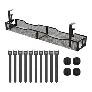 Imagem de Baoblaze Bandeja organizadora de cabos para computador com 2 furos, suporte de fixação para computador, organizador de cabos, gerenciamento de fios para rede, Preto