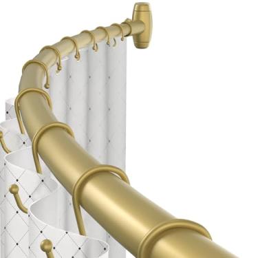 Imagem de TOPROD Varão de cortina de chuveiro curvado, ajustável de 121 a 182 cm para banheiro, barra de cortina de chuveiro expansível de aço inoxidável, design telescópico, personalizado para banho, dourado