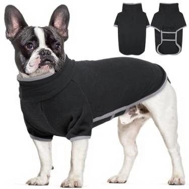 Imagem de LETSQK Casaco de inverno para cães, macacão de lã para animais de estimação, suéter elástico confortável para filhotes, macacão de neve grosso com mangas, pulôver quente à prova de vento, M cinza