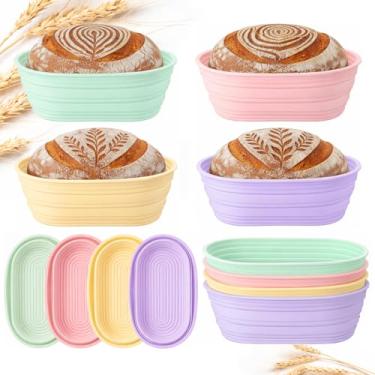 Imagem de Cesta de silicone à prova de pão, suprimentos ovais para assar pão de fermento, tigelas dobráveis de 25,4 cm à prova de massa para subir e assar, kit essencial para fazer massa fermentada, presentes