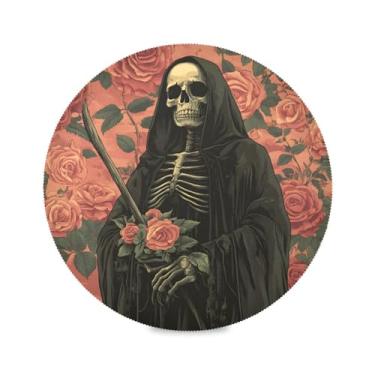 Imagem de STAYTOP Jogo americano redondo com padrão rosa, 1 peça, tapetes de mesa antiderrapantes fáceis de limpar para casa, cozinha, churrasco, festa, decoração de mesa