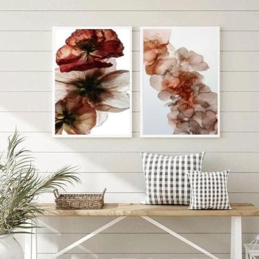 Imagem de Kit 2 Quadros Sala Flores Rosê E Marrom 45X34Cm - Com Vidro